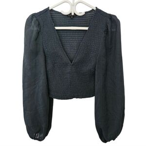 Dynamite Cropped Smocked V-Neck Blouse​